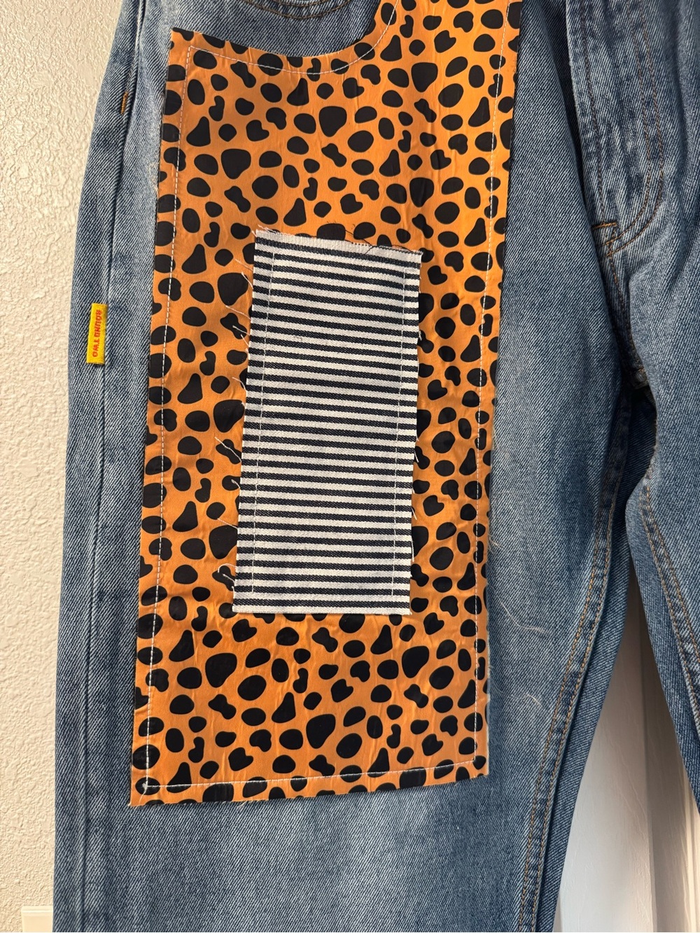 Patchwork Wide Leg Jeans in Blue with Mixed Fabric Panels - Picture 2 of 8